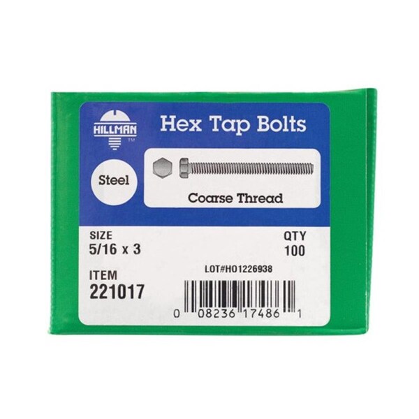 Hillman Hex Head Tap Bolt, 3 in L, 100 PK 5322813 - main